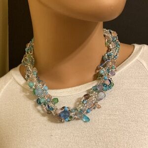 Artisan hand beaded Lovely pastel colored multi-strand necklace